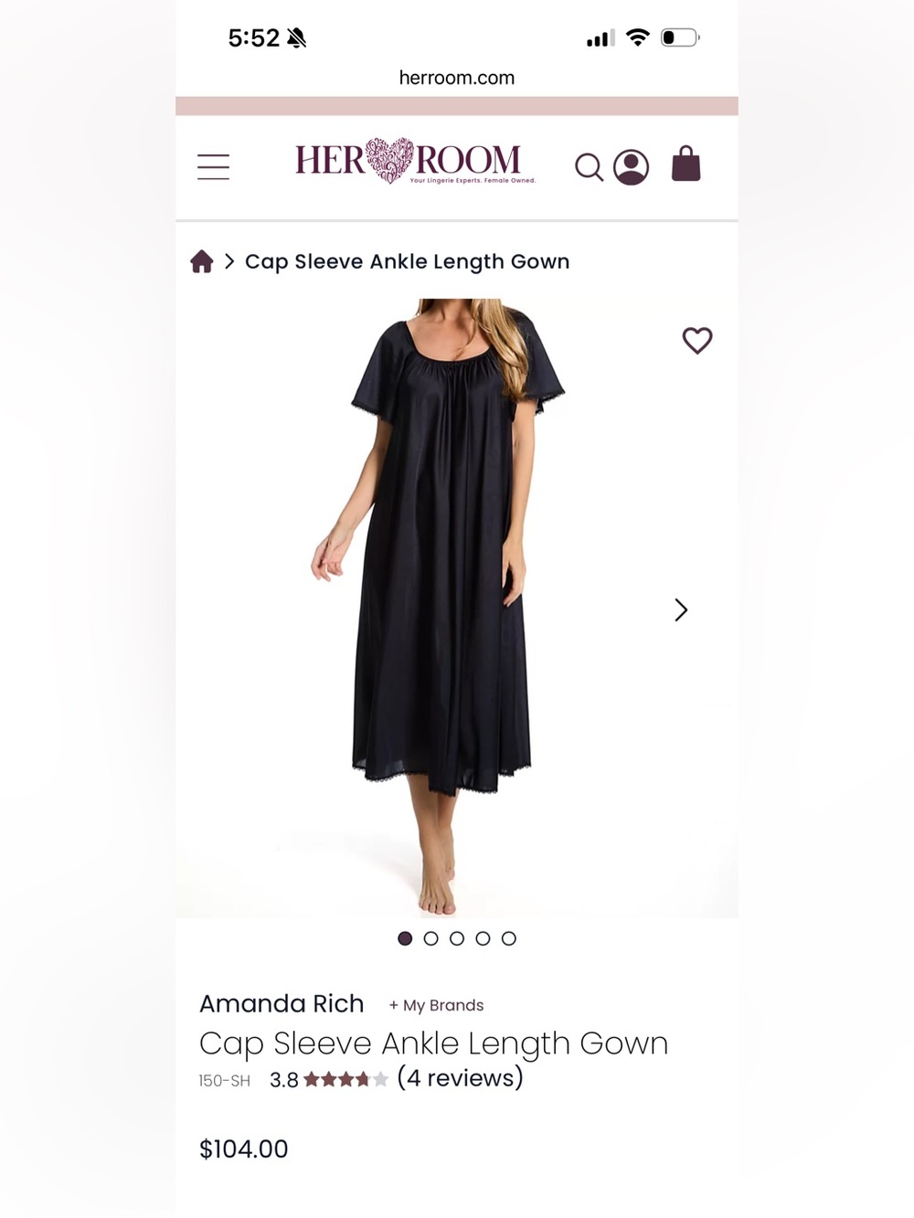 Cap Sleeve Ankle-Length Nightgown - Black
